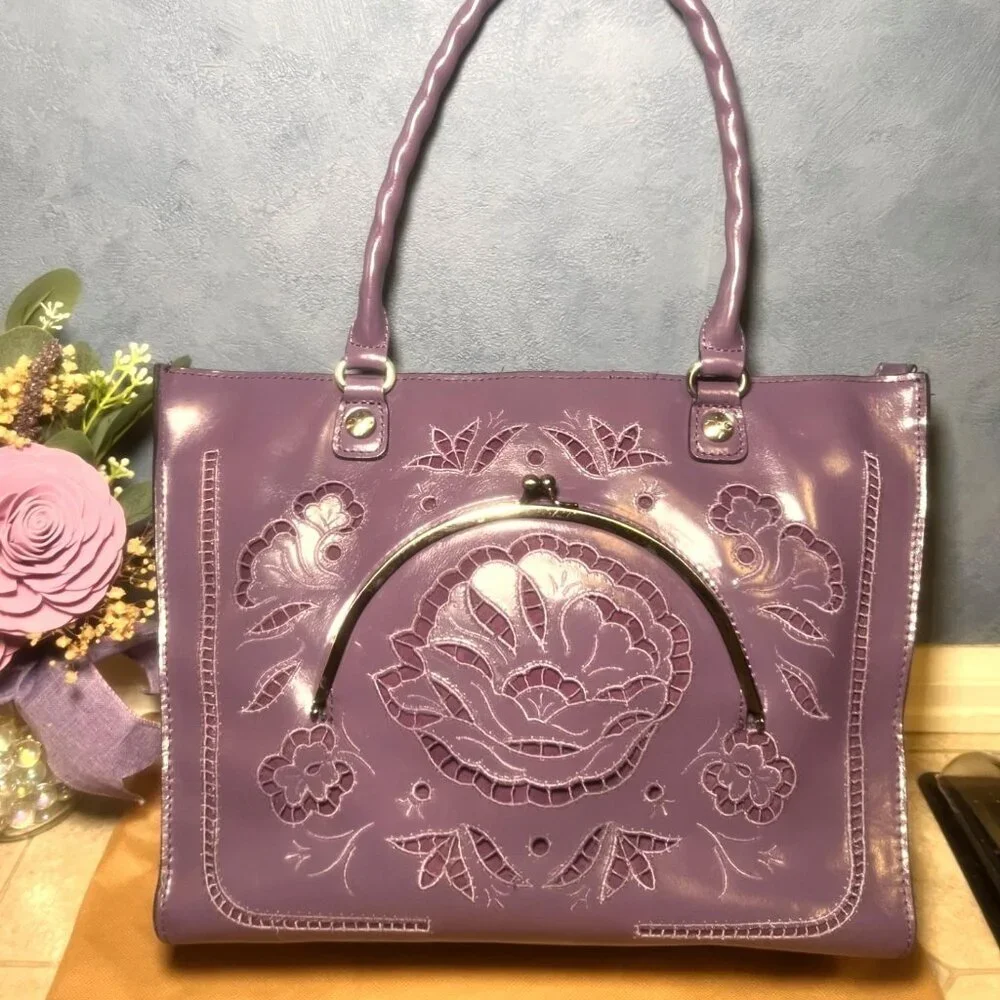 Patricia Nash Cutout Leather French Lace Zancona- Amethyst - Picture 2 of 6
